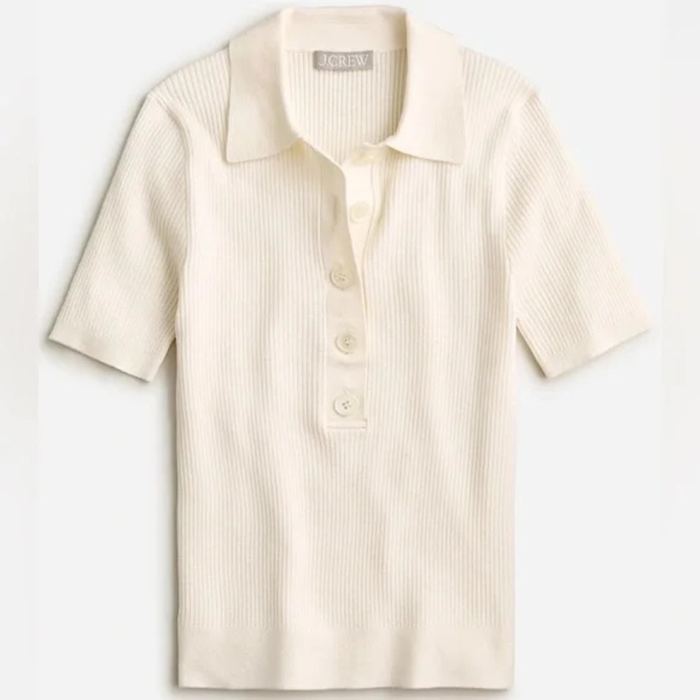 J. Crew Cream Ribbed Polo Button-Up Short Sleeve Top